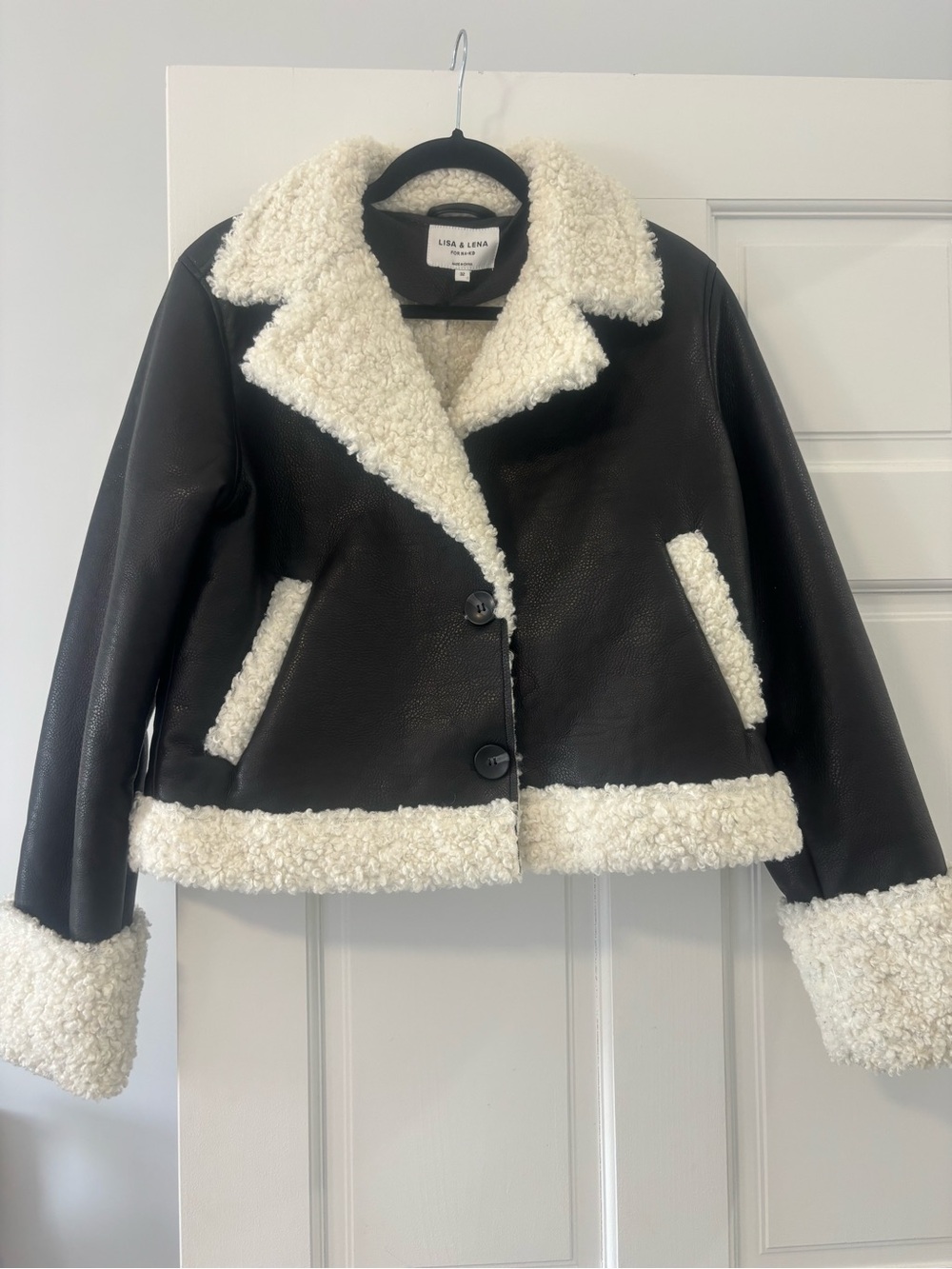 Lisa & Lena Black Faux Leather Shearling-Trim Jacket